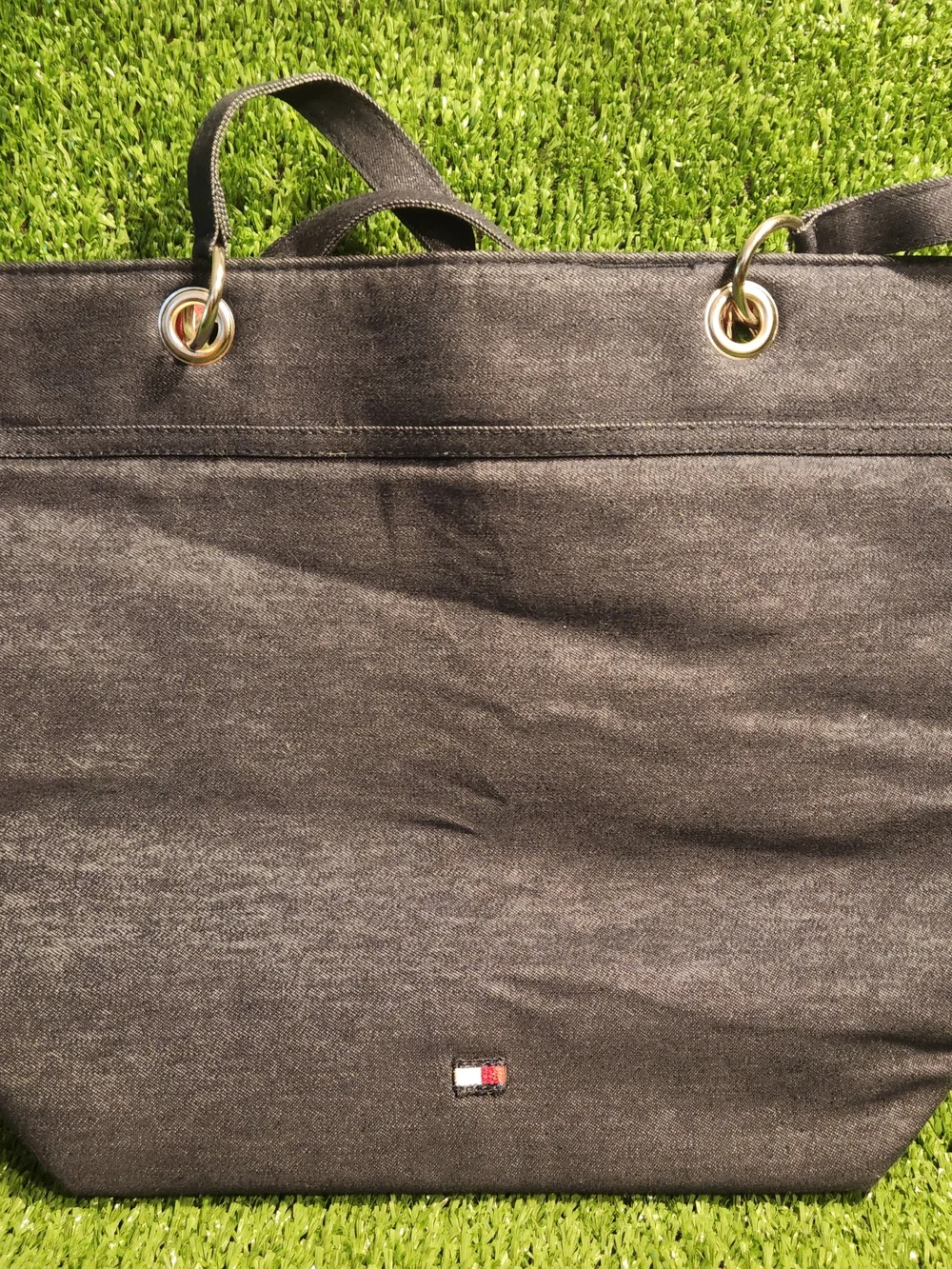 Tommy Hilfiger Black Canvas Tote with Gold-Tone Grommets